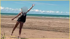 Play Nude MILF Plays Public Beach Football Exposing Her Big Tits and Shaved Pussy
