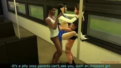 Abspielen SIMS 4: Wildes japanisches College -Dreier im öffentlichen Verkehr - tastelte und fickt